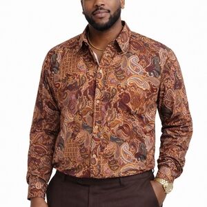 NWT Houston White Paisley Button Up Shirt Men’s 2X Urban Dressy